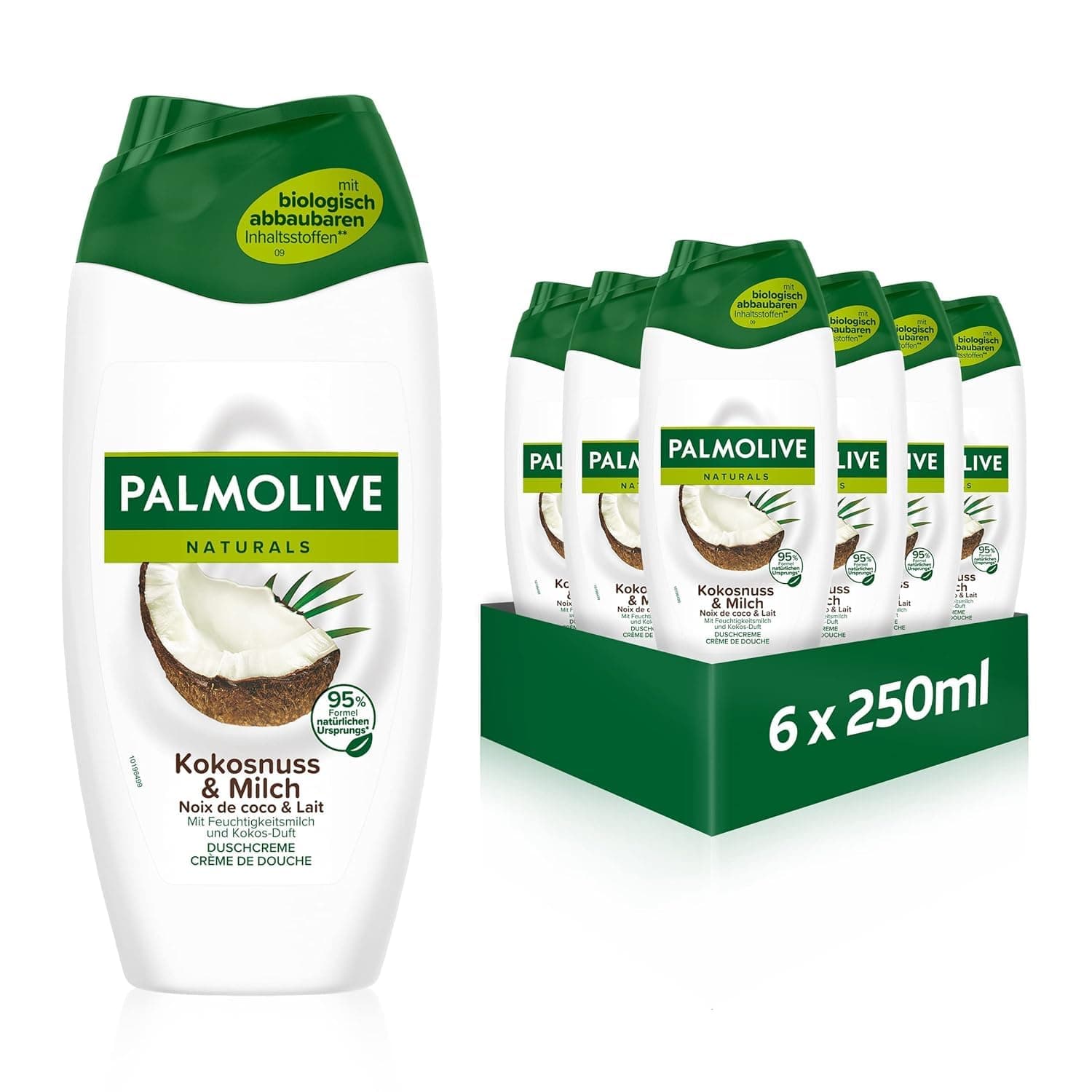Palmolive Duschgel Naturals Kokosnuss & Milch 6x250ml - Cremedusche mit Feuchtigkeitsmilch und Kokos-Duft Duschgel 6x250ml