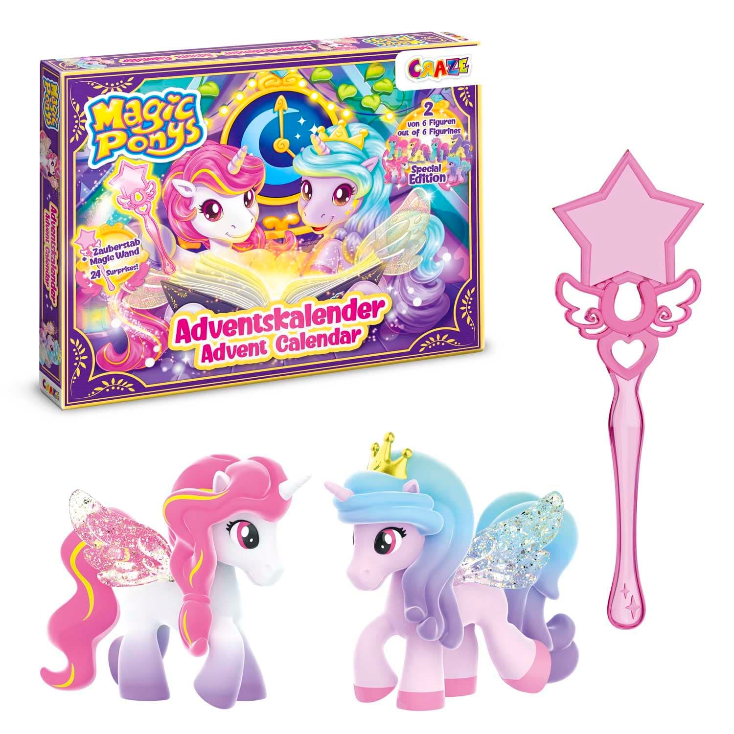 CRAZE MAGIC PONYS Adventskalender für Kinder, Spielzeug Adventskalender Mädchen mit 2x Pony Figuren& Zubehör Angebot bei HelloDeals