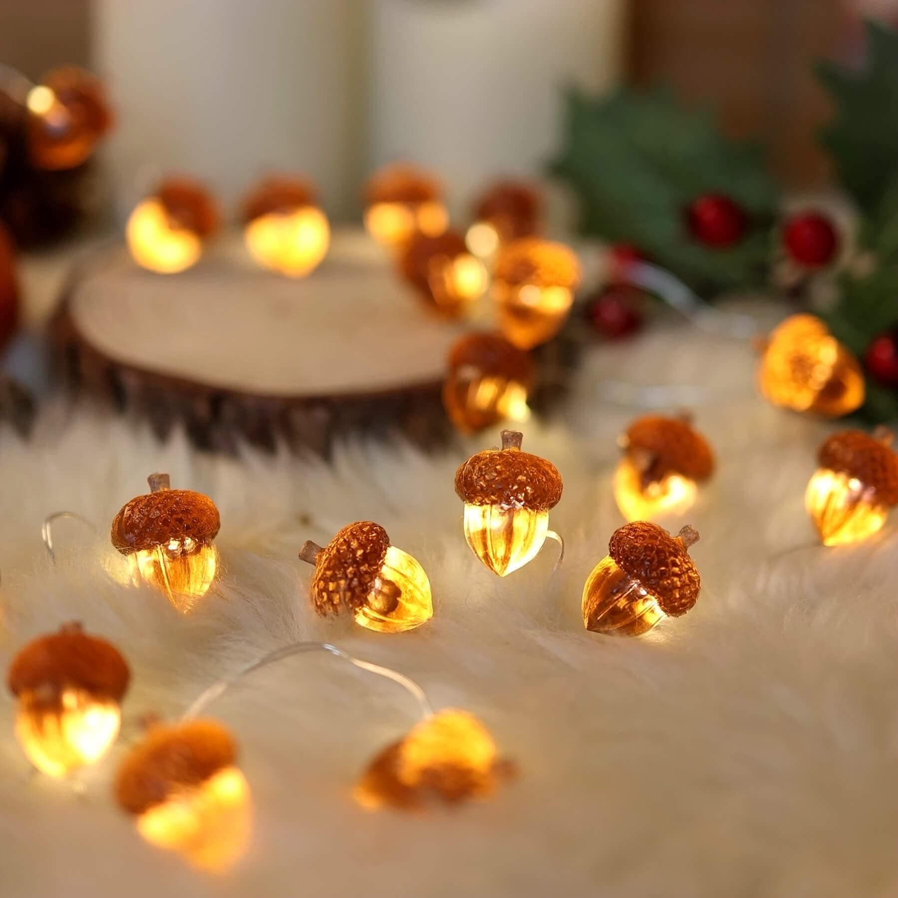 YUYWWAN Herbst Eicheln Lichterkette, 3 Meter 30 LED Herbstdeko Lichterketten mit Eicheln, Herbstliche Lichterkette für Innen und Außen Herbstpartys Halloween Thanksgiving Herbsternte Deko (A)