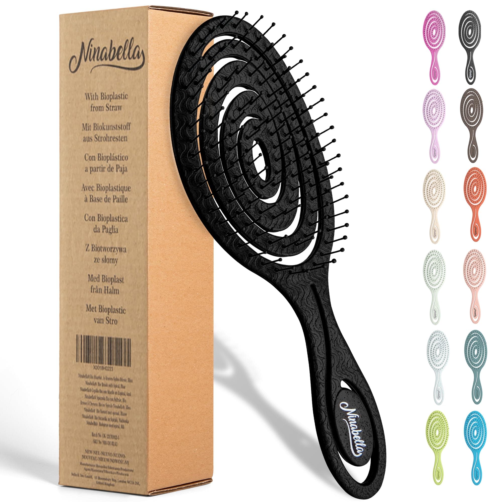 Ninabella Haarbürste ohne Ziepen - Bürste für Damen und Herren - Detangler Bürste auch für Locken & Lange Haare - Entwirrbürste Haarbürsten - Schwarz Standard Schwarz