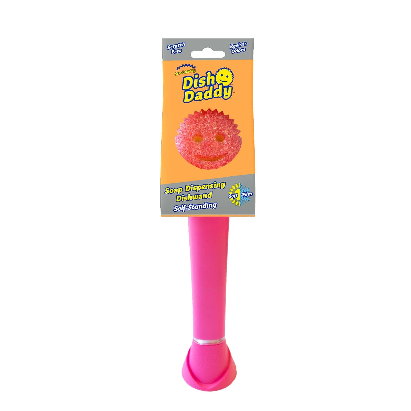 Scrub Daddy Dish Daddy Spülschwamm mit Spülmittelspender - Innovative Haushalt Flaschenbürste mit auswechselbarem Kopf - Temperaturempfindlicher Schwamm für sanfte und kraftvolle Reinigung - Rosa Rosa Einzelne