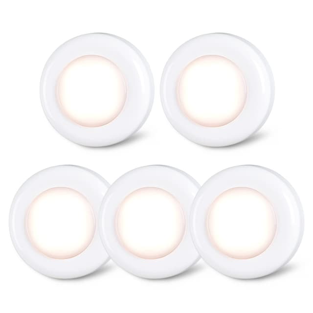 STAR-SPANGLED Licht Drücken Batterie, Touch Lampe Batteriebetrieben, Schrankbeleuchtung, Unterbauleuchte Küche, Schranklicht, Klebeleuchte, Push Klebelampe, Top Bright LED Lampe, Warmweiß, 5 Stück 5 Stück, 7 cm, AAA-batteriebetrieben Weißer Körper, Warmwe