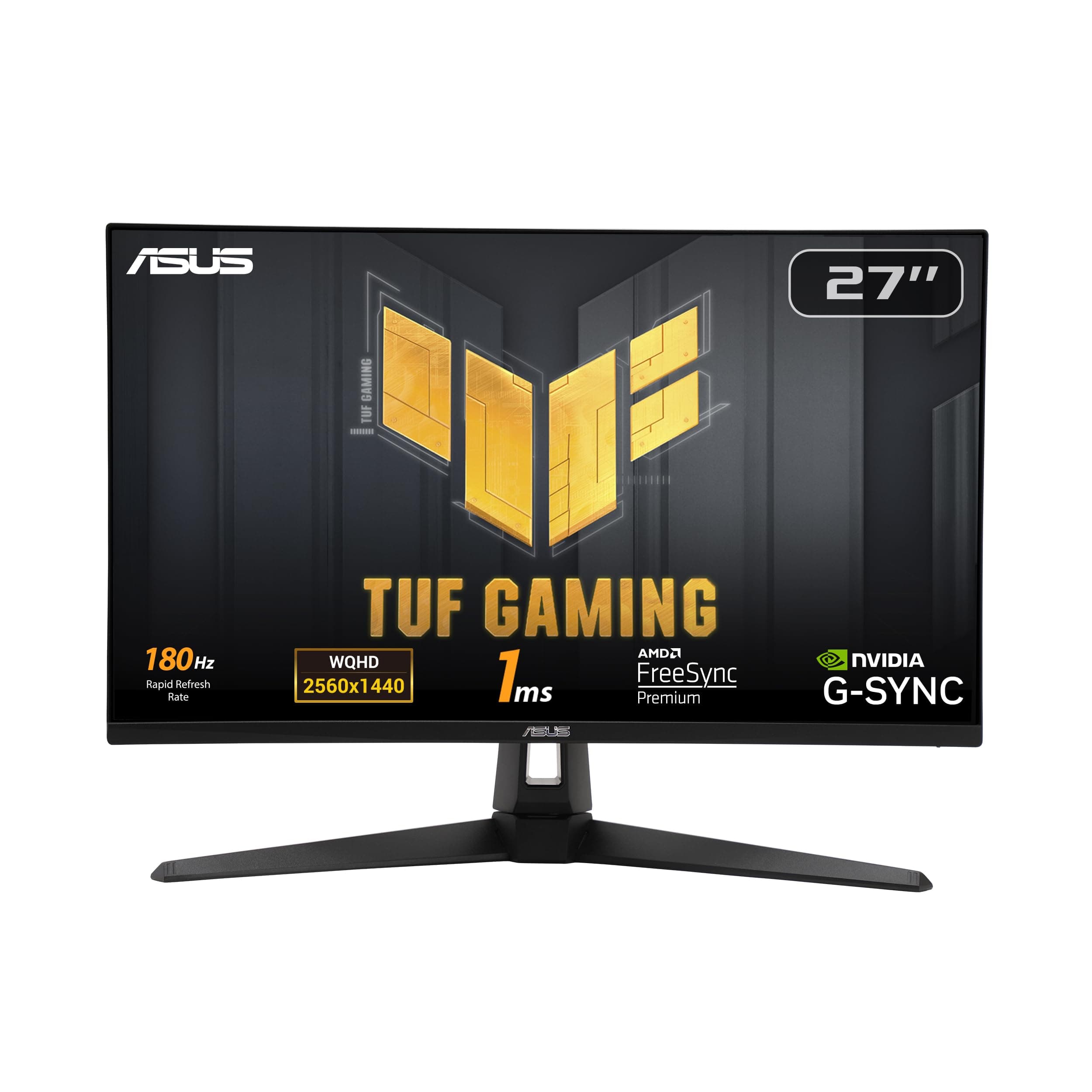 ASUS TUF Gaming VG27AQ3A - 27 Zoll WQHD Monitor - 180 Hz, 1ms GtG, G-Sync, FreeSync, , ELMB, GameFast Input , HDR10 - Fast-IPS Panel, 16:9, 2560x1440, DisplayPort, HDMI, Speaker, Schwarz,27" WQHD 27" WQHD nicht höhenverstellbar 180Hz Fast-IPS HDR