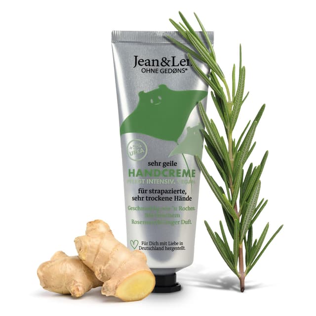 Jean & Len Sehr geile Handcreme Rosemary & Ginger, mit Urea, Handpflege für trockene und rissige Hände, spendet Feuchtigkeit und pflegt intensiv, ohne Parabene & Silikone, Handcreme Tube, vegan, 75 ml Rosemary & Ginger 75 ml (1er Pack)