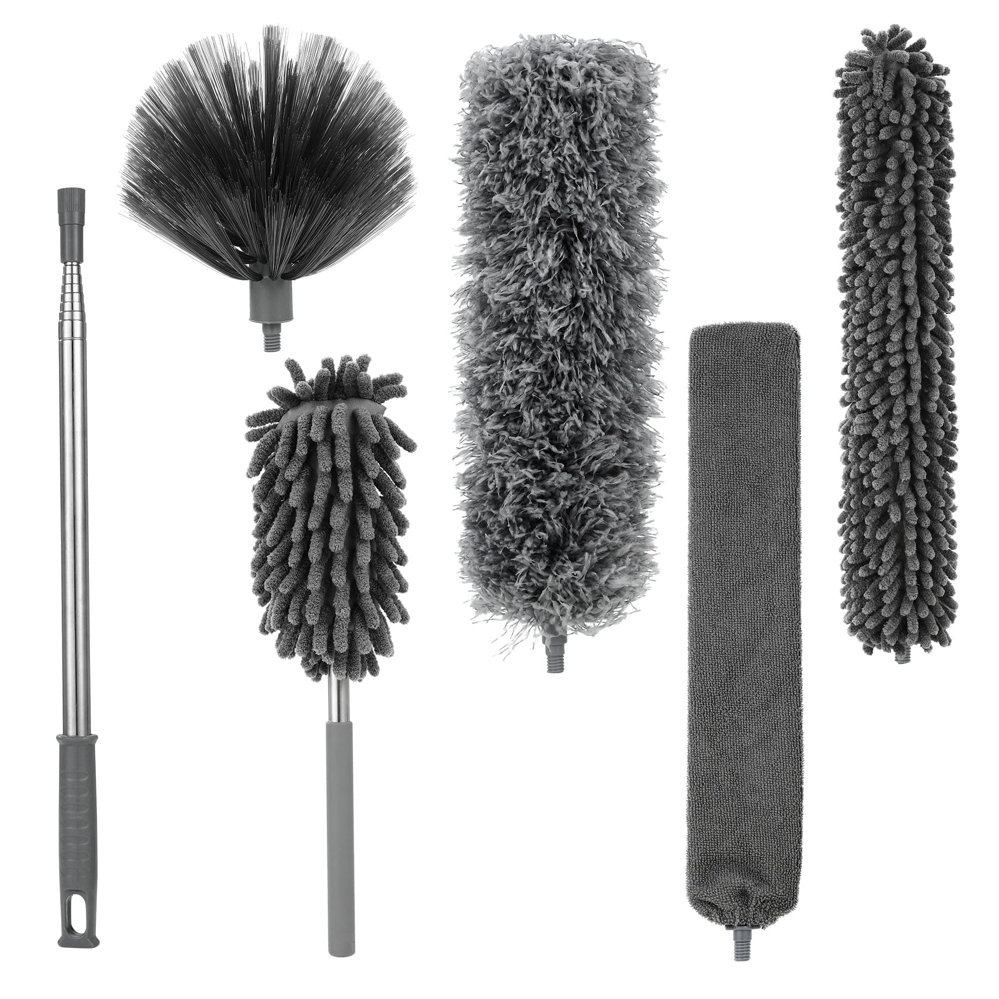 6 Stücke Staubwedel Teleskop, Staubwedel Lang Ausziehbar, Teleskoplänge bis 245 cm,Spinnenwebenentferner, Staubwedels Waschbar, Staubwischer geeignet zum Reinigen von Decken,Deckenventilatoren,Lücken