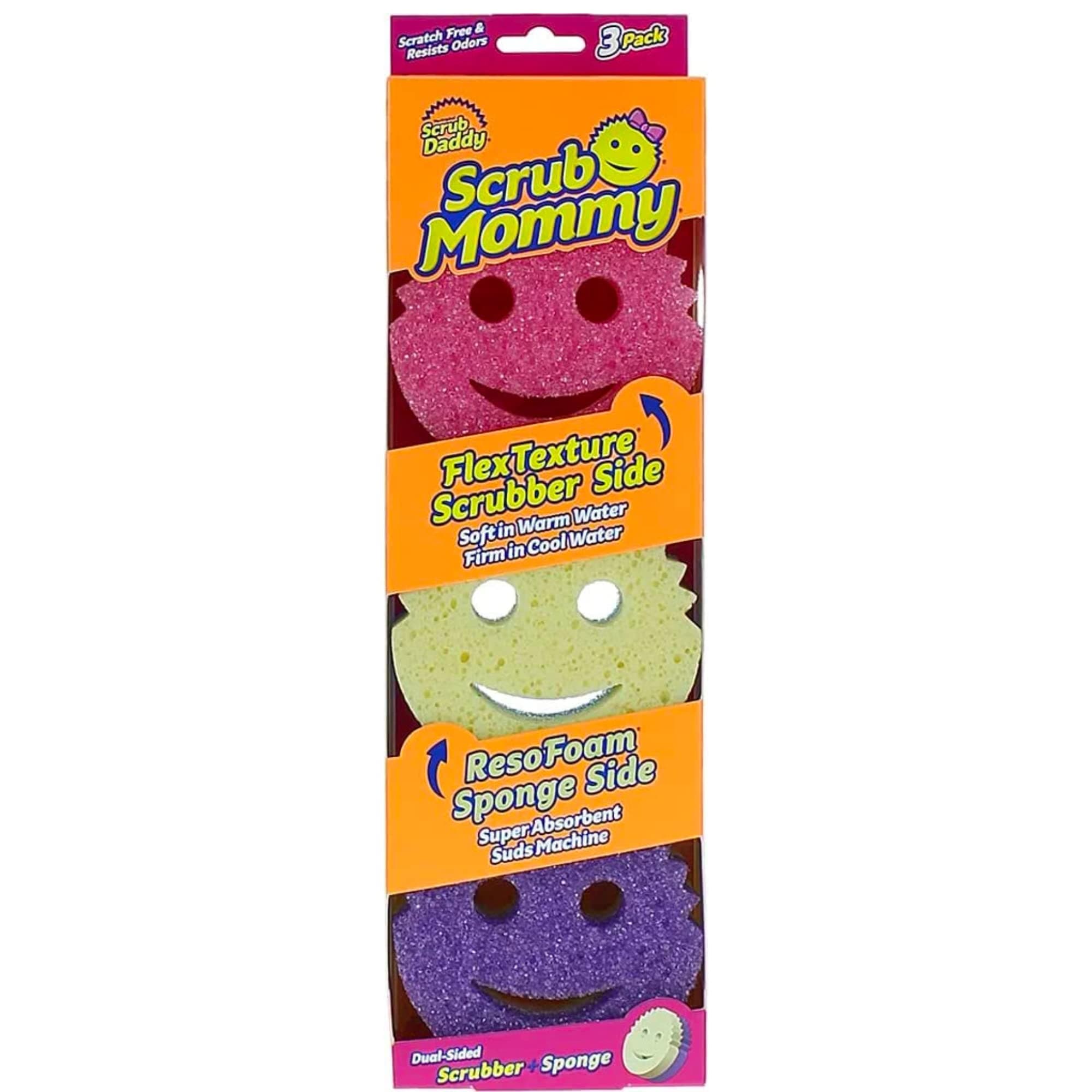 Scrub Daddy Scrub Mommy Putzschwamm, Topfreiniger Küchenschwämme, Putzmittel mit Texturveränderung, kratzfreier Spülschwamm, geruchsresistenter Smiley Schwamm, Geschirrschwamm - 3er Pack Assortiert 3er Pack Scrub Mama