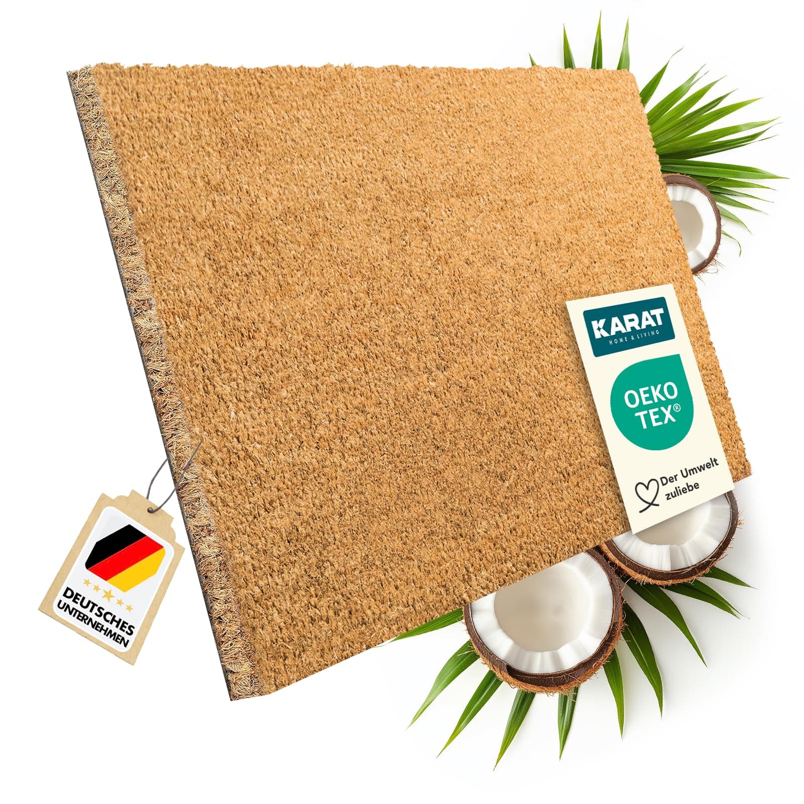 KARAT Fußmatte für Außen und Innen, 60x90 cm Natur 17mm Höhe, Türmatte aus Kokos, Schmutzfangmatte, Kokosmatte mit Rutschfester Rückseite für Haustür, Eingang 60 x 90 cm Natur