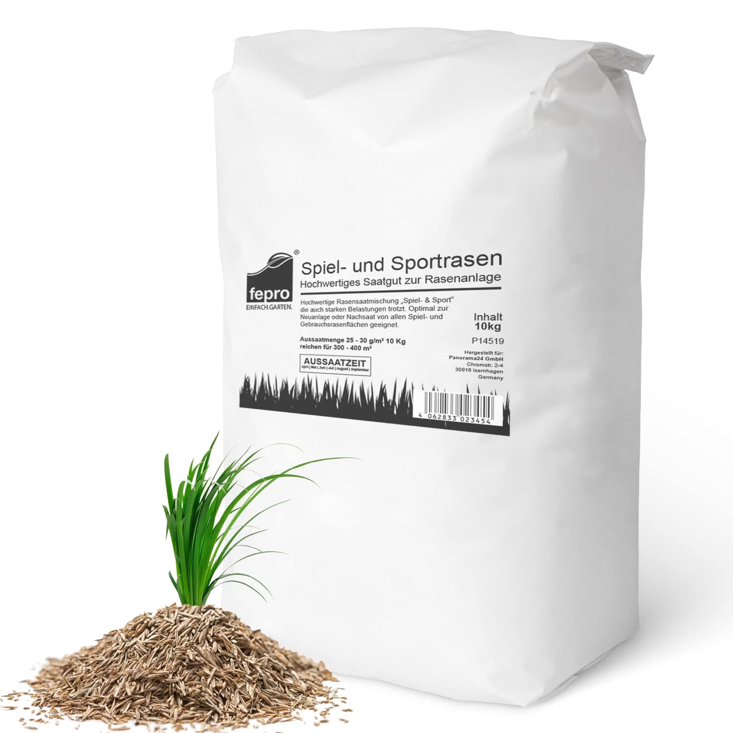 10kg Rasensamen Sport und Spiel schnellkeimend 400m², robust, tiefgrün, ideal für Neuansaat und Nachsaat, Rasensaat Grassamen Frühjahr 10 kg