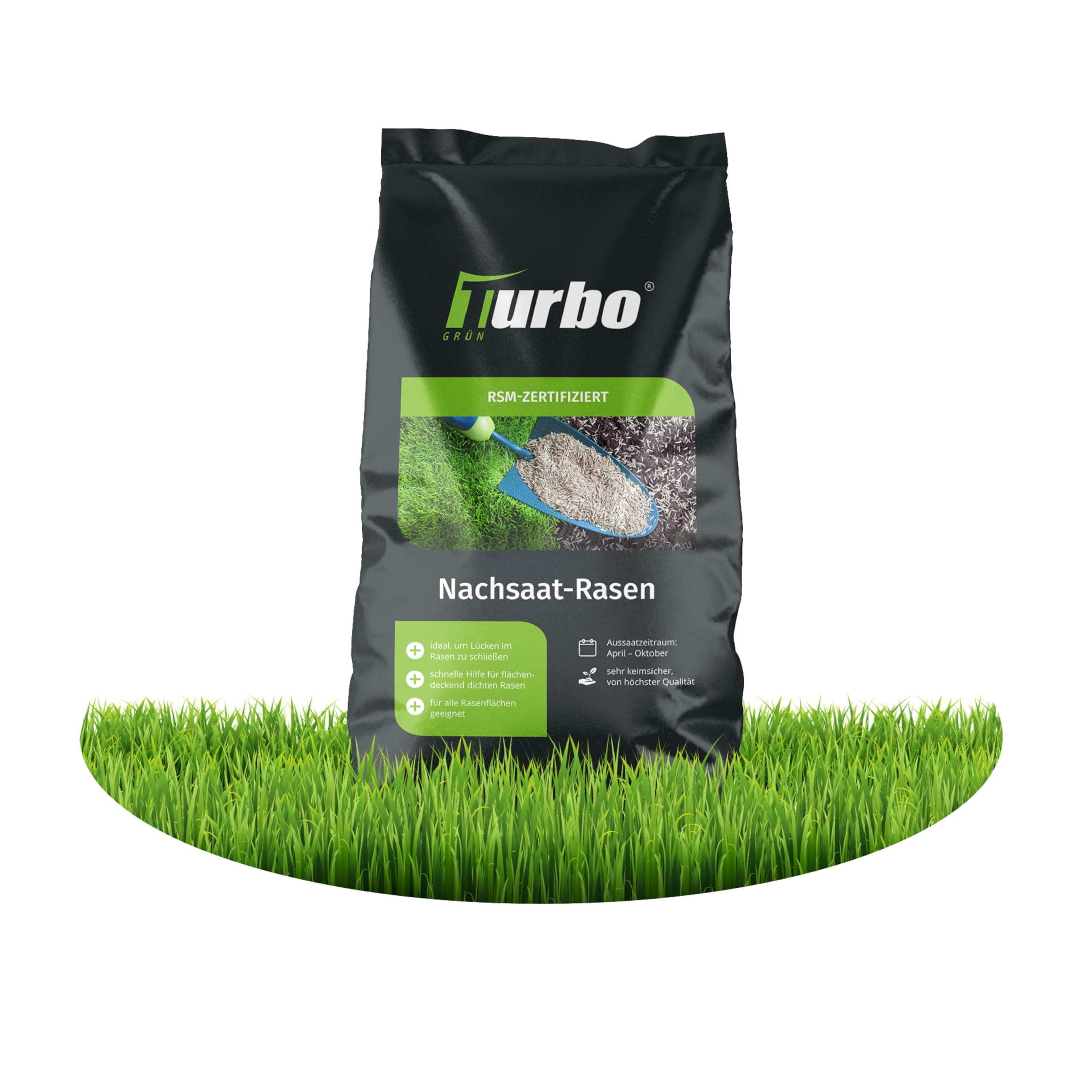 Rasensamen Nachsaat 50m², Rasensamen schnellkeimend, Grassamen, Rasen Nachsaat, Ideal gegen Lücken, Frühjahr und Herbst, Turbo Rasensamen Nachsaat, RSM Qualität, Turbogrün 1kg für 50m² Nachsaat
