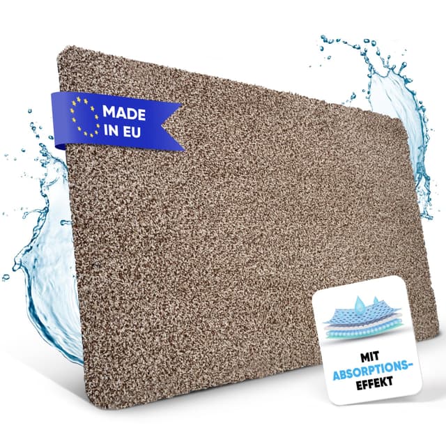 Entrando Fussmatte 40x60 cm - innen und aussen - Baumwolle - rutschfest, waschbar, robust - passt unter der Tür - für Haustür oder überdachten Eingang, Terrasse, Balkon (Beige) Beige 40 x 60 cm