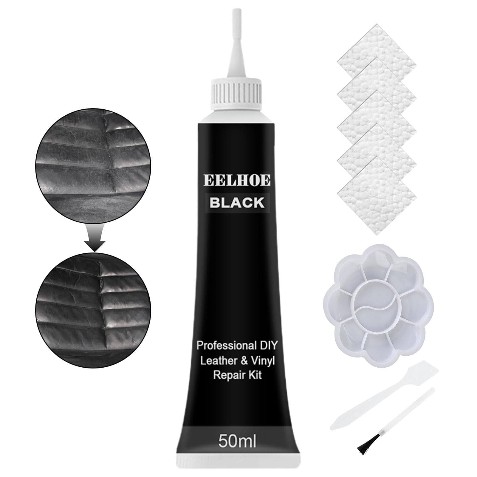 TaimeiMao Leder Reparatur Set,50 ml Lederreparatur Creme,Leder-Restaurator,Lederreparatur Füller,für Leder Restaurierung Risse Löcher,Sofas,Schuhe,Verschleiß Kunstleder Reparatur. Schwarz-A