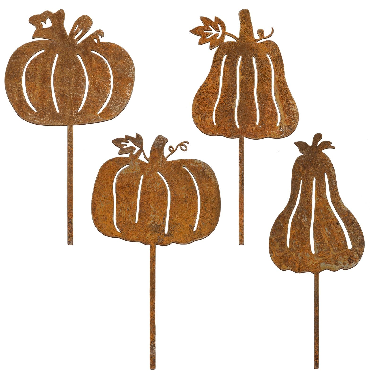 BOFUNX 4 Stück Rost Gartenstecker Herbst Kürbis Gartendeko Roststecker Metall Rost Ahornblatt Kürbis Herbstdeko Rost Deko für Herbst Garten Terrasse Balkon Blumentopf 4pcs Ahornblatt Kürbis