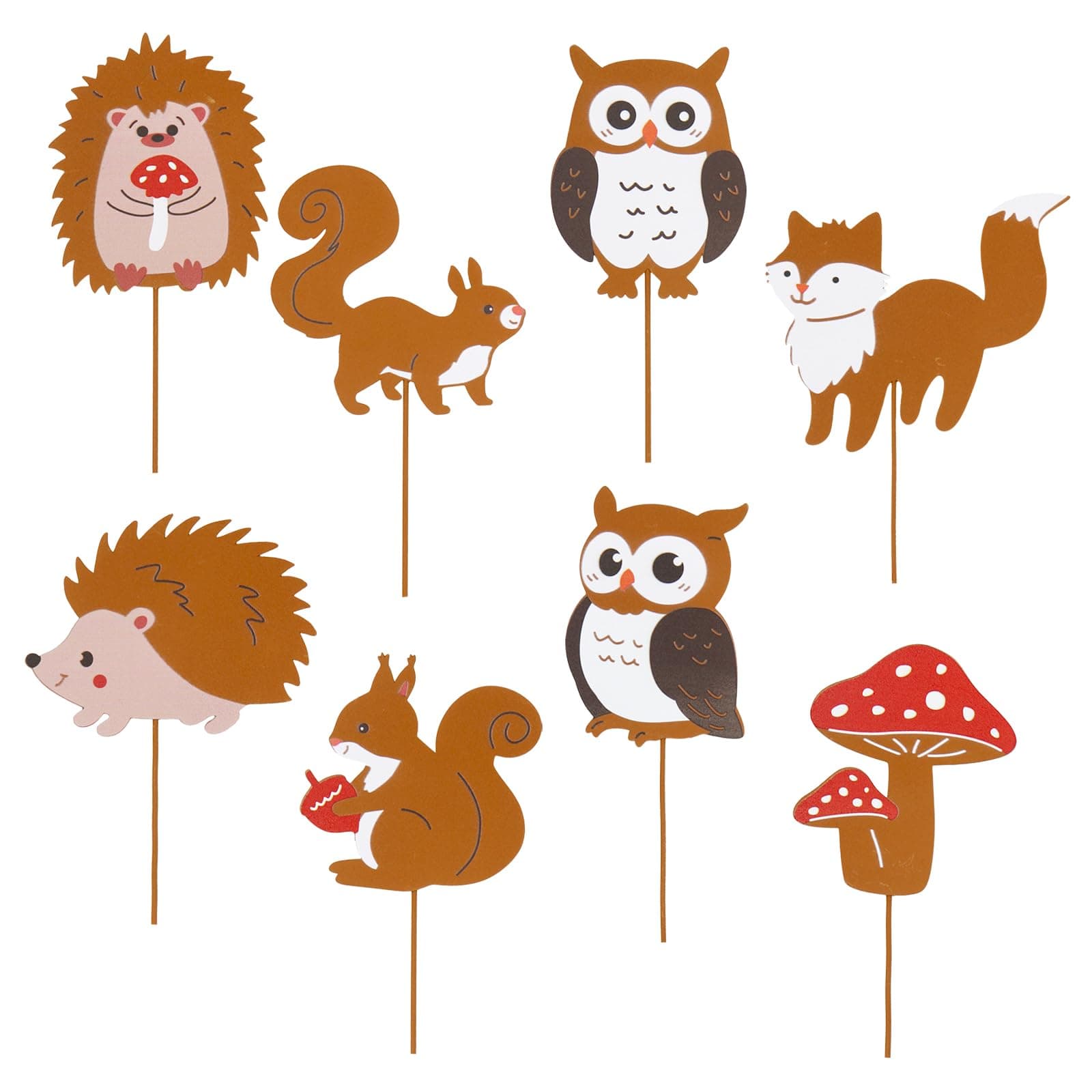 8er Rost Gartenstecker Herbstdeko Bunt mit Igel Eule Pilz Eichhörnchen Fuchs,Metall Herbst Deko Draußen Innen,Rost Deko Herbst für Garten Blumentopf Balkon,Rostige Gartendeko
