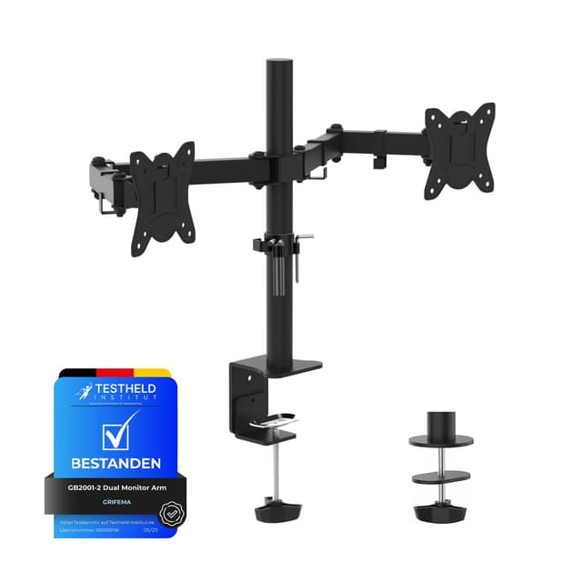GRIFEMA Monitor Halterung 2 Monitore, für 13-32 Zoll Bildschirm, Monitor Stand, Dual Arm Höhenverstellbar Drehungbar, Monitorhalterung Max 9Kg, Bildschirmhalterung Vesa 75x75/100x100, GB2001-2 Roboterarm