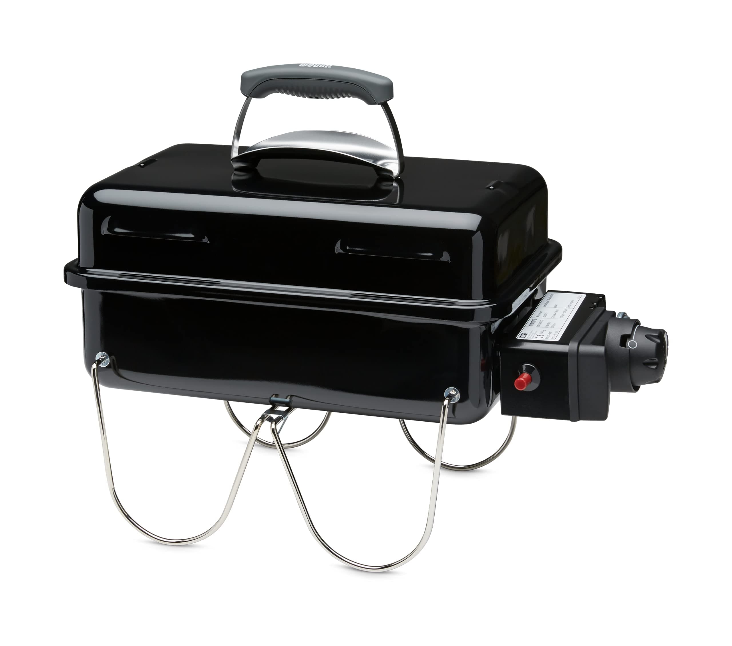 Weber Go-Anywhere Gasgrill, 42 x 26cm Grillfläche, leichter tragbarer BBQ Grill, Tisch-Campinggrill mitporzellanemaillierter Schale & Deckel, umklappbare Standfüße - Schwarz (1141079) Gas Version