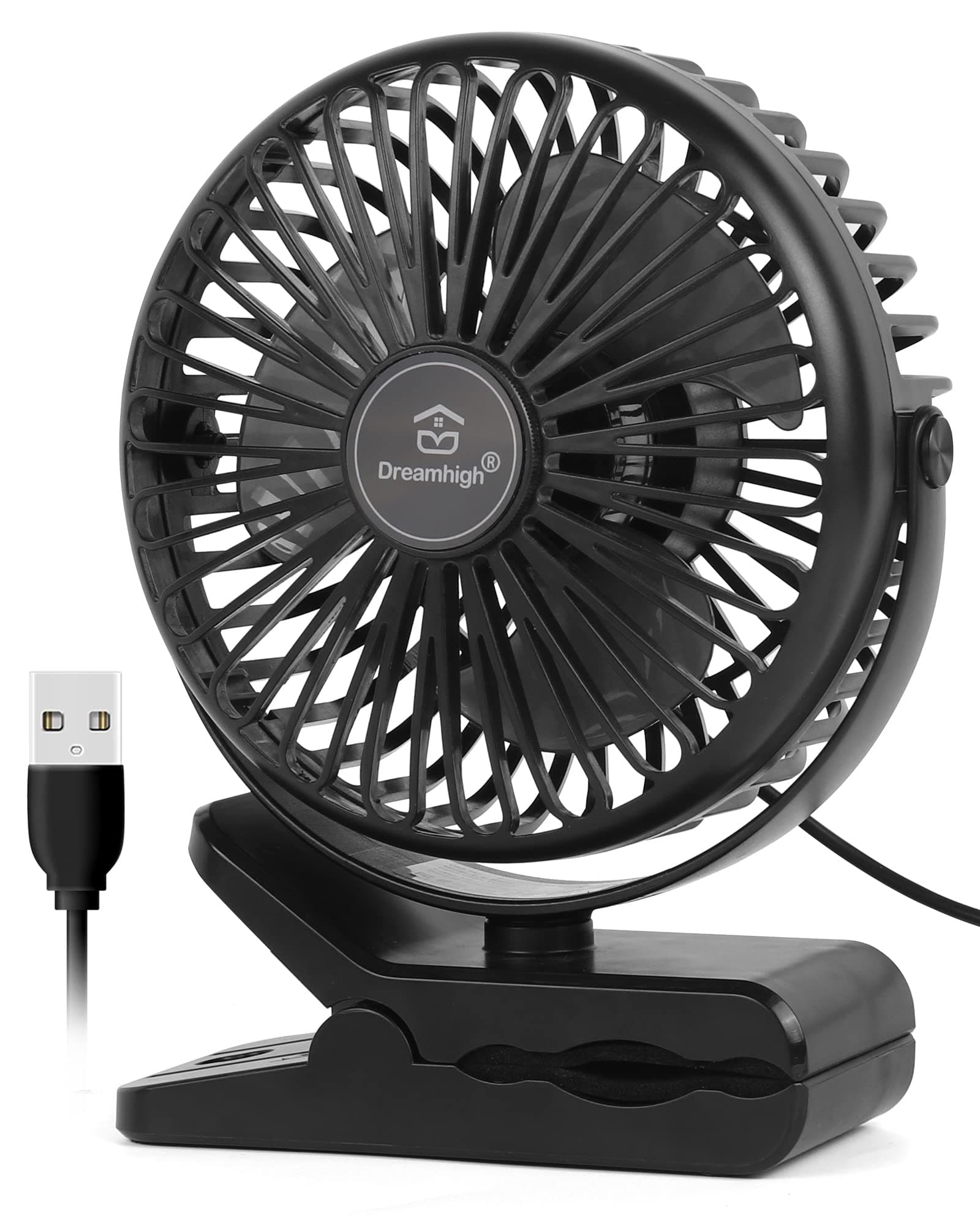 Dreamhigh® Mini USB Ventilator, 360° Drehung Tragbarer Clip Ventilator, 3 Geschwindigkeiten, Leise Tischventilator für den Schreibtisch, Zuhause und Büro, Schwarz(USB-betrieben) Schwarz(usb-betrieben)