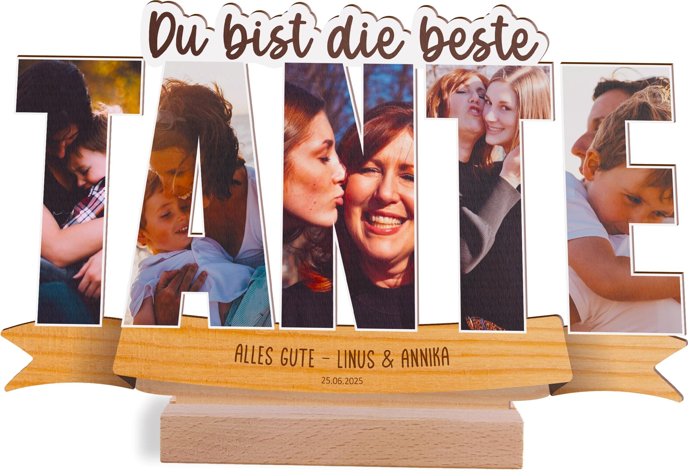 Tante Geschenk personalisiert - Foto Holzbild opt. mit Sockel - Beste Tante Geschenke, Geburtstag, Onkel & Tante Geschenke