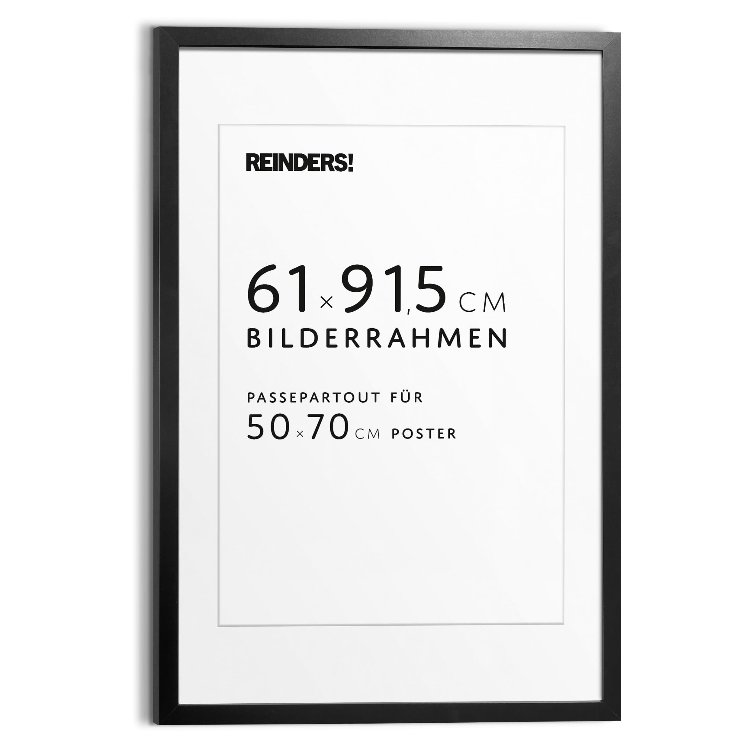 REINDERS Bilderrahmen schwarz MDF holz für Poster 61x91,5cm, mit Passe-partout 50x70cm