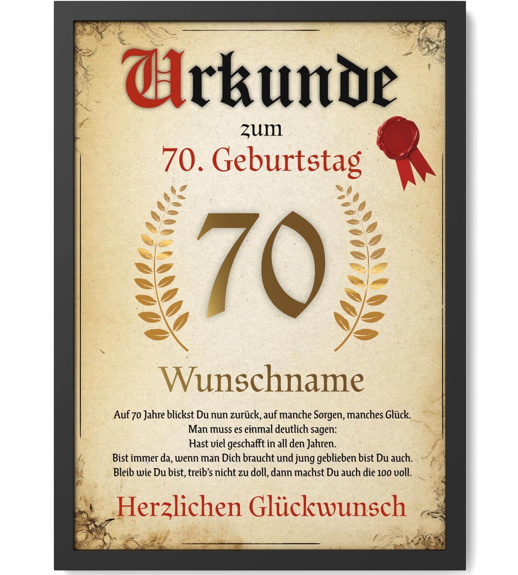 Papierschmiede® Personalisierte Urkunde zum 70. Geburtstag Geschenk Frauen Männer 70 Jahre Geburtstagskarte Geburtstagsgeschenk 70. Geburtstag personalisierbar Geburtstagsurkunde Jahrgang 1955