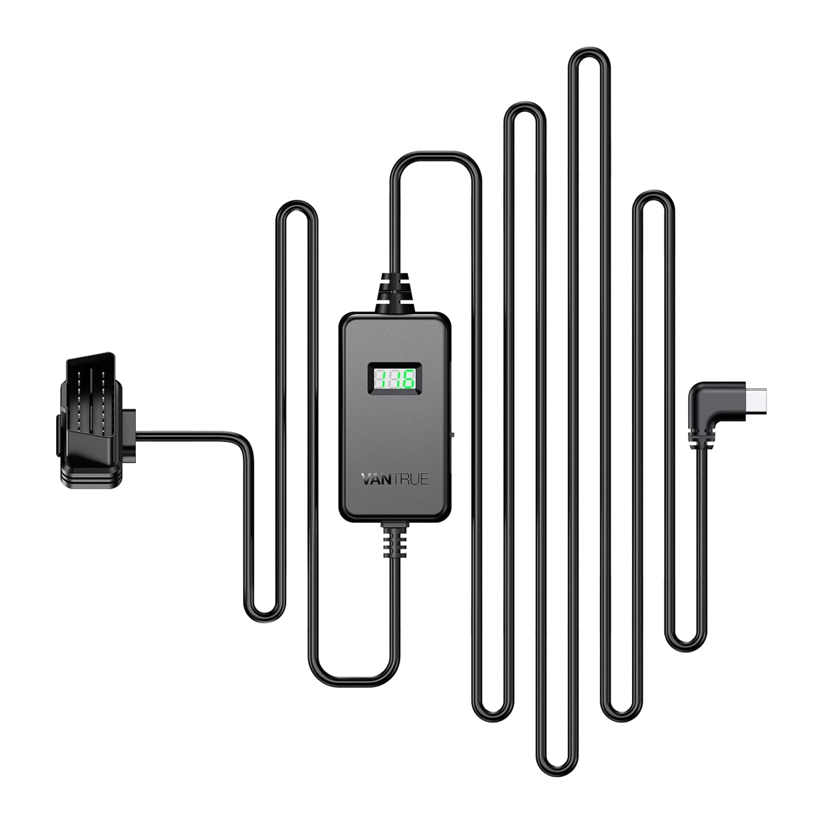 VANTRUE USB C Display OBD Hardwire mit 3 Stufen für alle Vantrue Dash Cam Halterung, Niederspannungsschutz 11.6V/12V/12.4V, 23.6V/24V/24.4V, 24 Std. Parküberwachung, 3 Meter Lang (VP04) modern