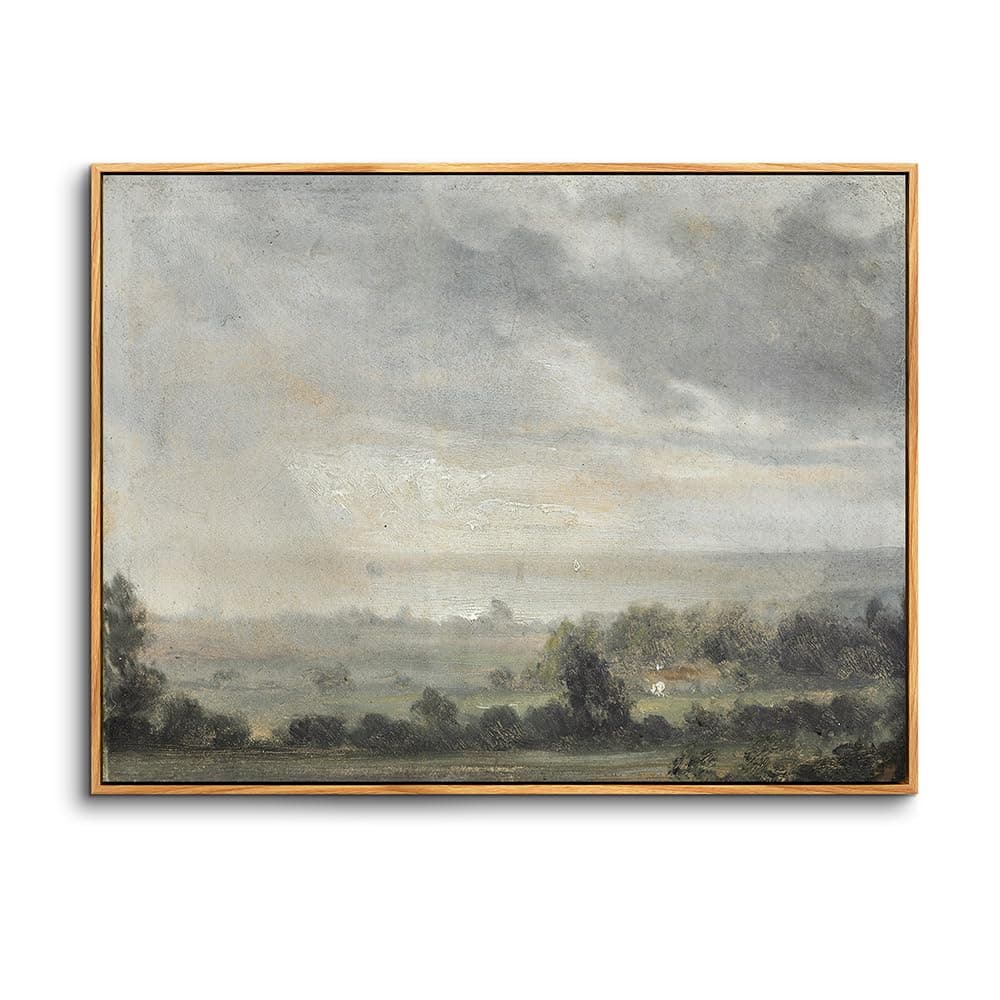hyidecorart Vintage Leinwand Bilder mit Rahmen Holz, 60x90 cm Wandbilder Wohnzimmer Natur Landschafts Bild Aesthetic, Wanddeko Schlafzimmer Gemälde Badezimmer Kunst Büro Zimmer Esszimmer Hoher bewölkter Himmel-Rahmen Holz 90L x 60B cm