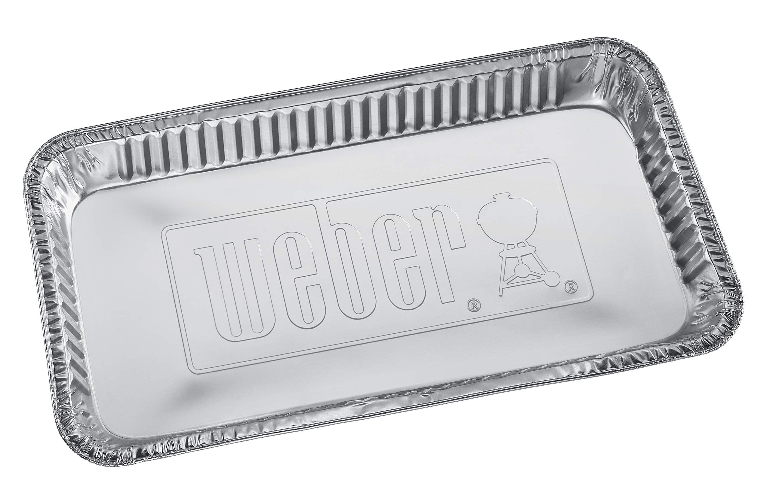 Weber Alu-Tropfschale - XL (42 x 21 x 4 cm), 5 Stück, für Holzkohlegrills ab Ø 57cm, aus Aluminium, zum Auffangen von Säften, ideal für indirektes Grillen, BBQ - Silber (6454) Extra Groß