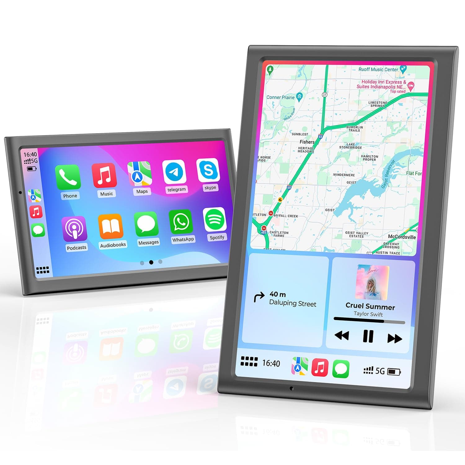 Krunia 7" Drahtloses Tragbares 60FPS Car Play Display für Apple CarPlay & Android Auto, Hoch und Querformat, Mirror Link, Bluetooth, Sprachsteuerung, GPS-Navigation, Optional Rückfahrkamera Möglich