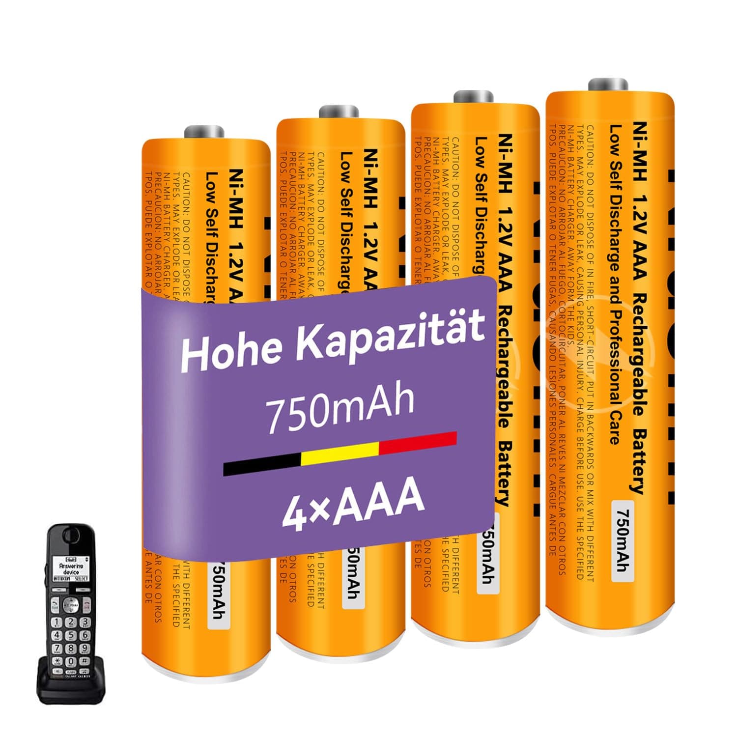 NI-MH Akku 1.2V 750mAh für Gigaset Panosonic Schnurlos Telefone, Wiederaufladbare Batterien AAA für Gigaset Mobilteile-4 Stück 750-4