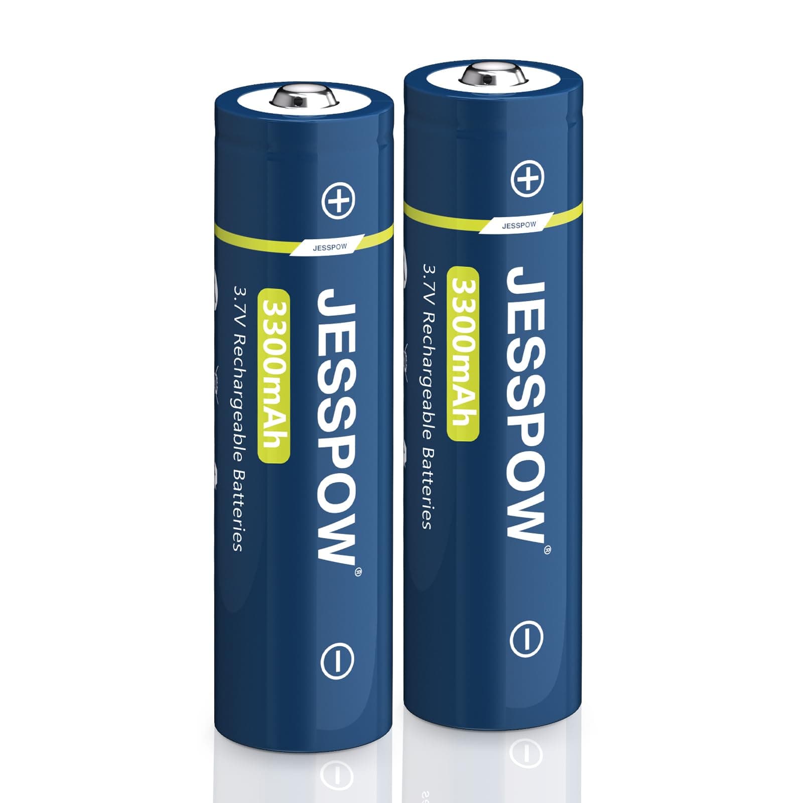 Wiederaufladbare 3.7V Akku 2 Stück, 3300mAh Batterie Lange Lebensdauer, für Taschenlampen, Stirnlampen, Ferngesteuerte Autos (Button-Top, Nicht AA-Akku)