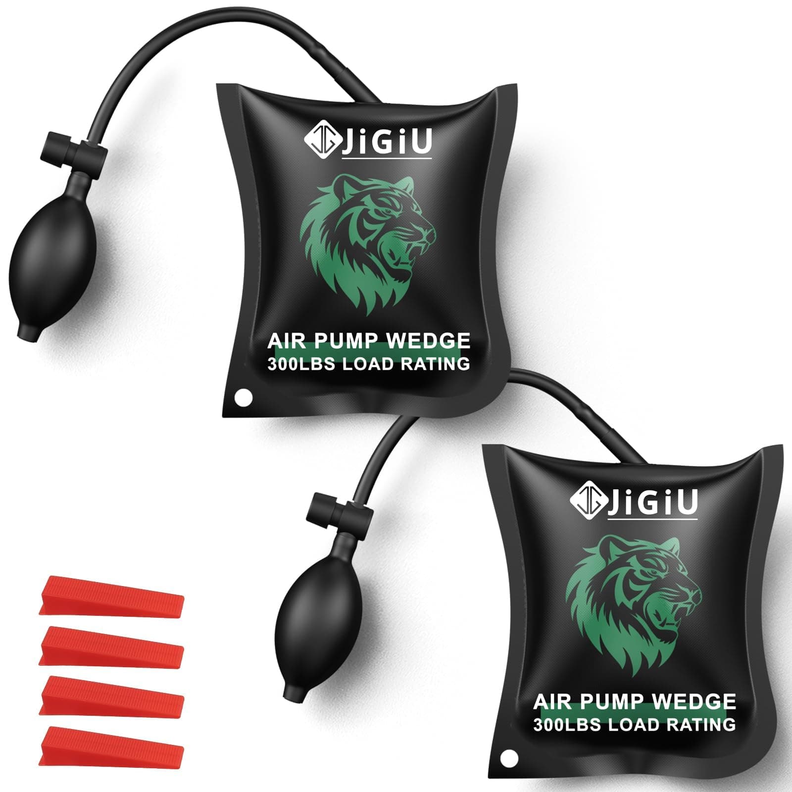 JiGiU 2 Stück Montagekissen Quadratisch Air Pump Wedge Set Belastung bis 200kg mit 2 Kunststoffkeile Luftkissen Montage Spreizkissen für Tür Fenster Montage Auto-Reparatur (Schwarz)