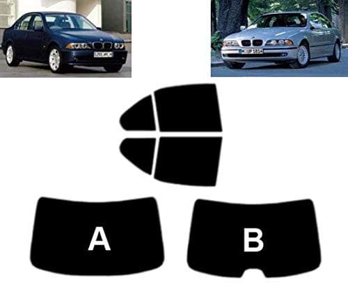 Passgenaue Tönungsfolie für 5er E39 4-Türen Limousine 1995-2003 Heck/Seitenscheiben (05% Tiefschwarz, B) 05% Tiefschwarz B