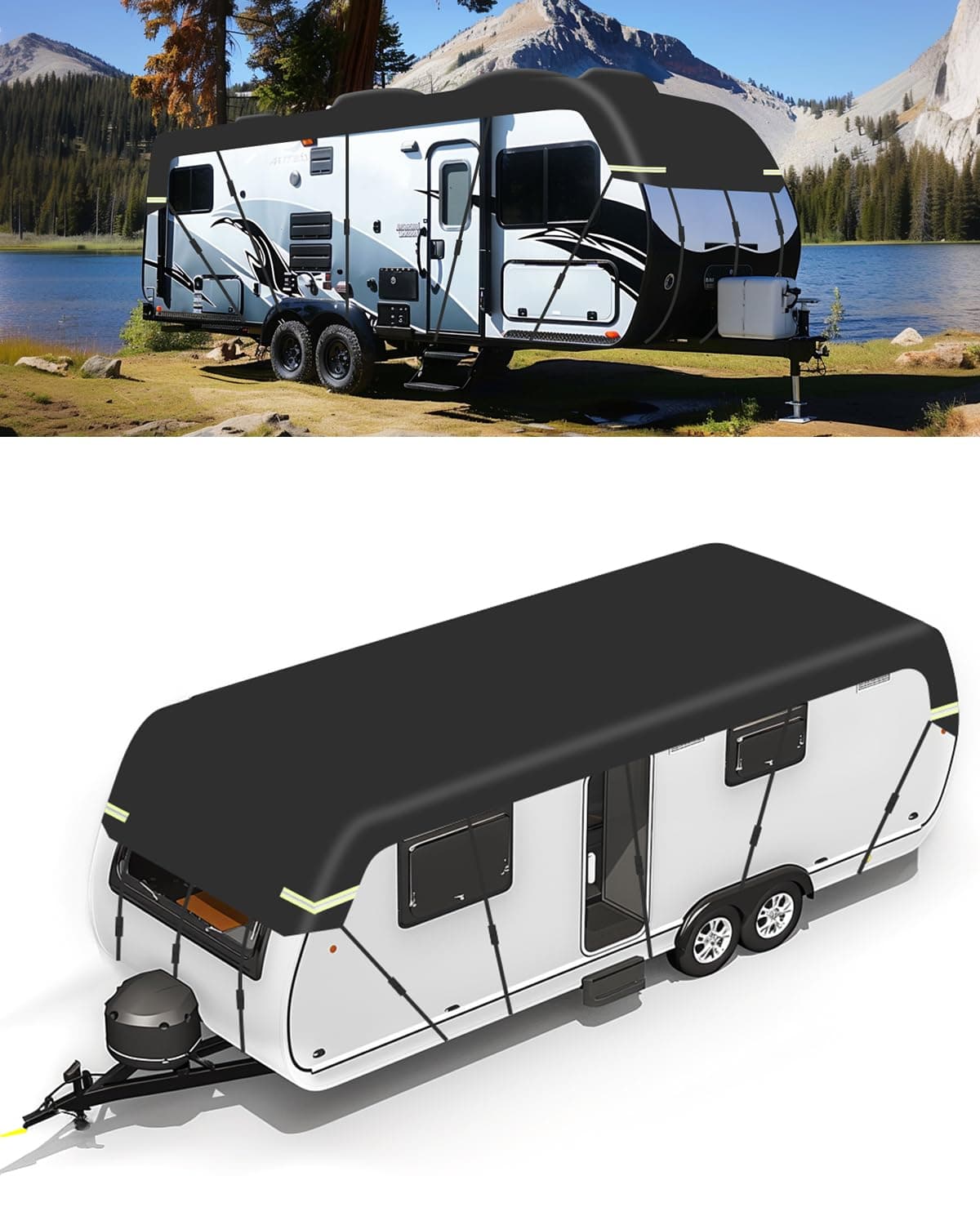 SUPAREE Wohnwagen Abdeckung Dach Wohnwagen Schutzhülle wasserdicht Wohnwagen Abdeckplane Schützt vor Staub, Feuchtigkeit und UV-Strahlung 210D Oxford Gewebe mit Reflektorstreifen (6,5 x 3m)