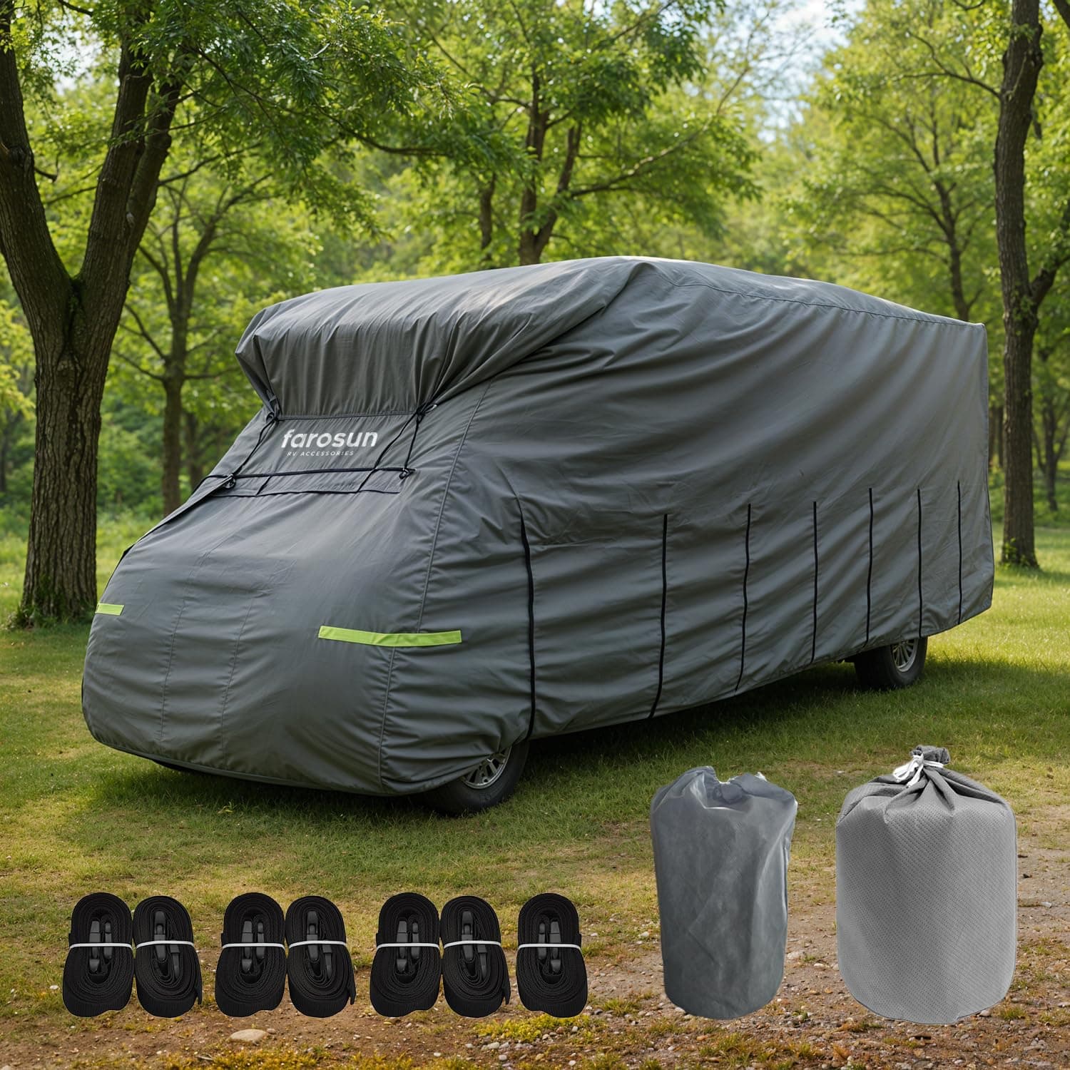 Farosun Wohnwagen Abdeckung, 4-lagige Schutzhülle für Wohnmobil, wetterfest & atmungsaktiv, UV-beständig, reißfest und wetterfest, Hagelschutzplane für Winter & Sommer, 570×230×270 cm 570x230x270 cm