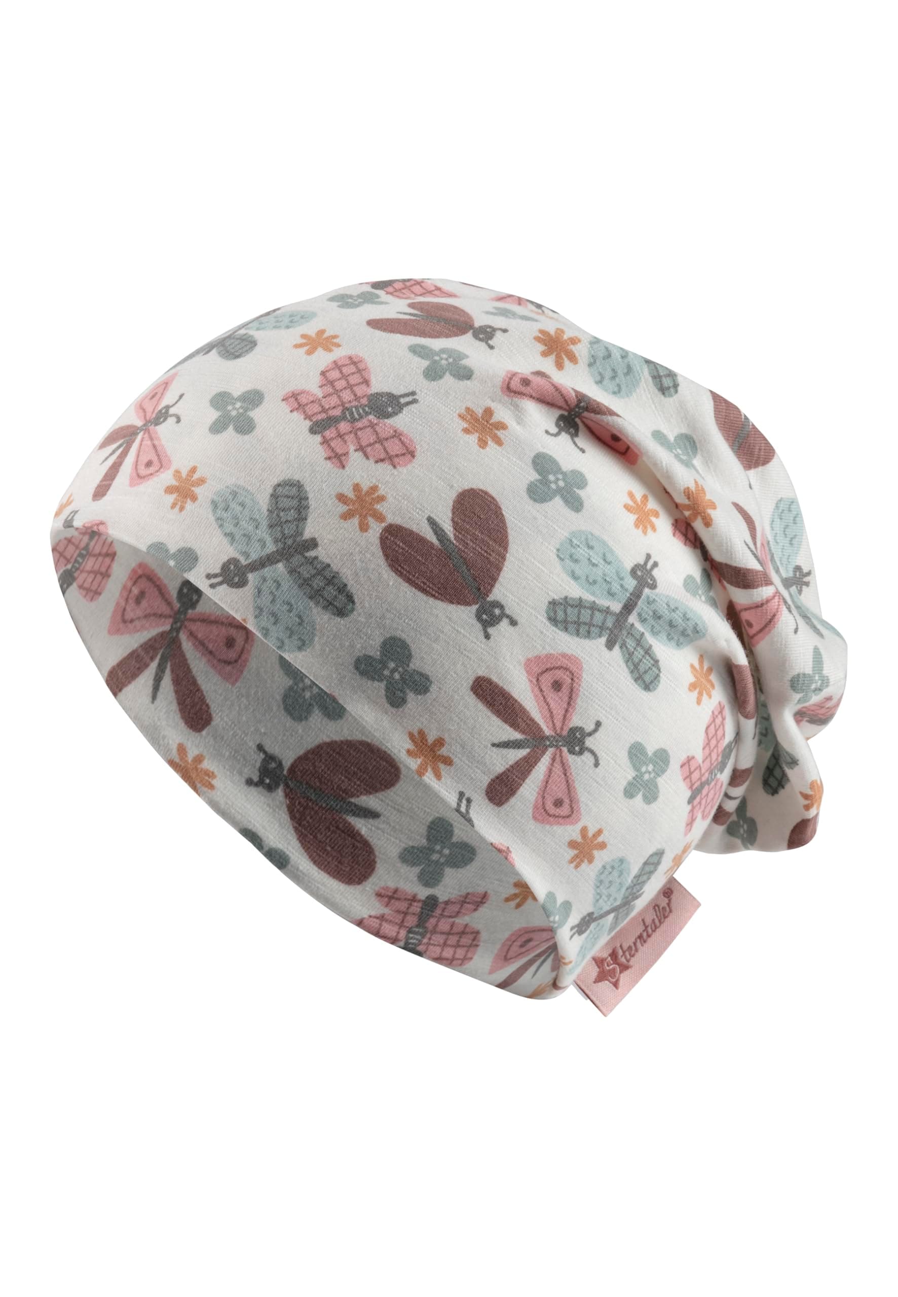 Sterntaler Beanie Schmetterling - Baby Mütze aus Flammgarn Jersey mit allover Schmetterlingen - Mädchen Beanie Mütze - Baby und Kinder Übergangsmütze