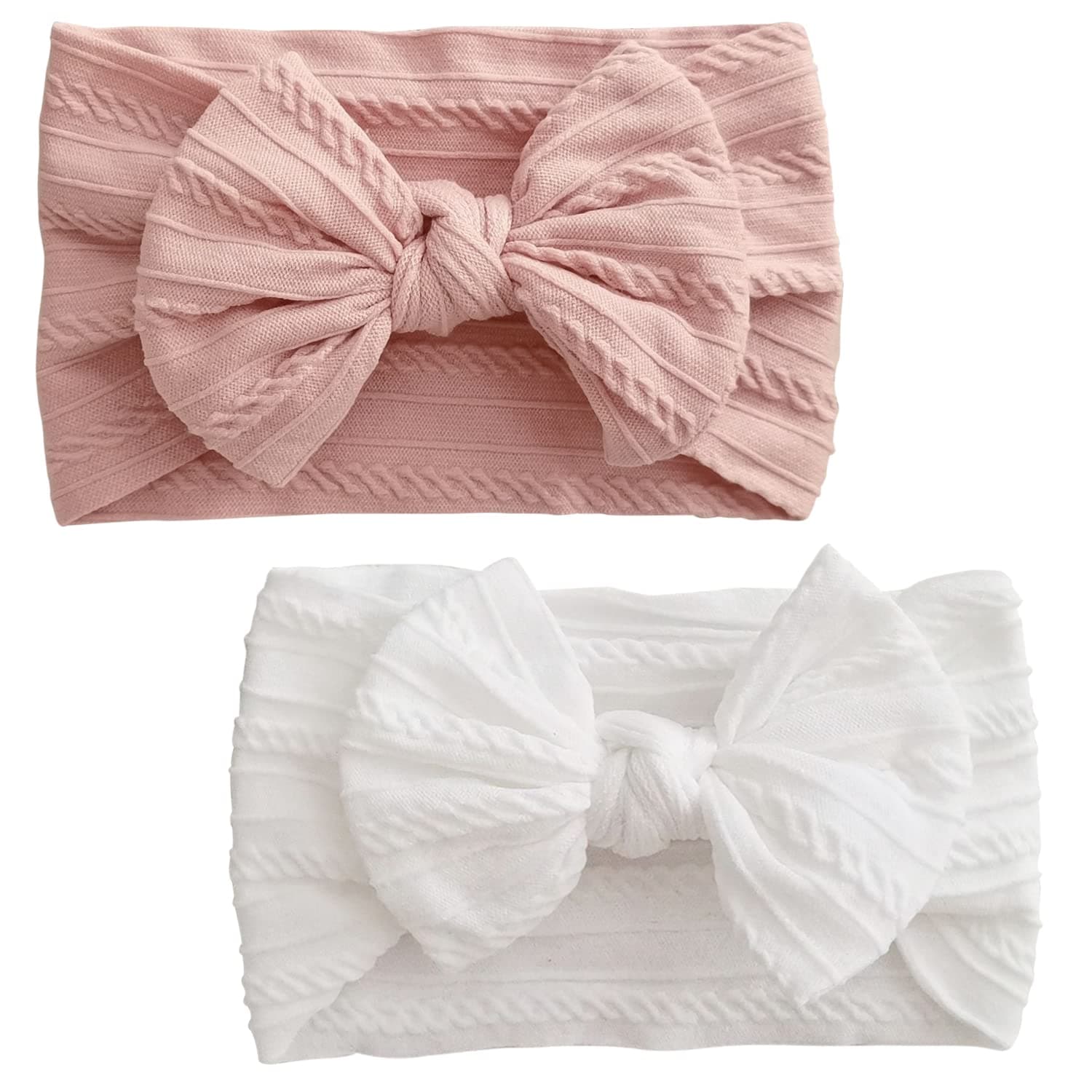 2 Stück Baby Turban Stirnband Baby Mädchen Nylon Stirnbänder Baby Schleife Stirnband Weiche Schleife Kopfbedeckung Elastische Haarbänder für Neugeborene, Kleinkinder (Rosa und Weiß) 2 Stück Baby-Turban-Stirnband
