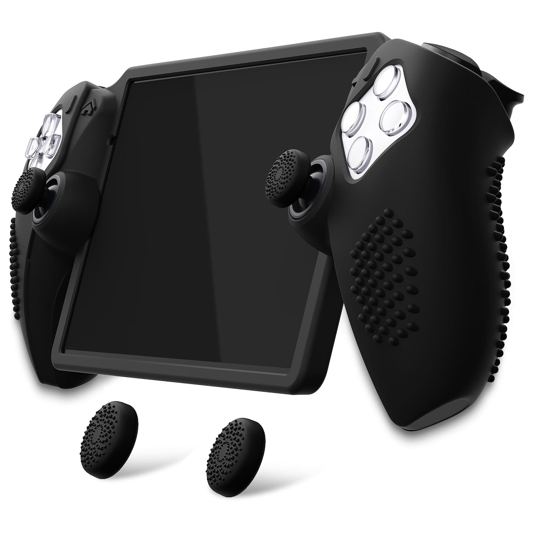 PlayVital Silikon Hülle für PS Portal, Schutzhülle case Tasche für PS Portal,rutschfeste Abdeckung zubehör für PlayStation Remote Player mit Daumengriffen(3D Noppen Edition,Schwarz)