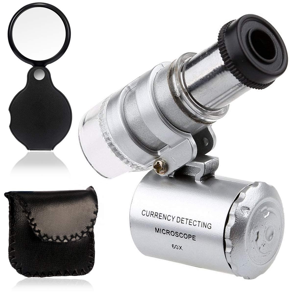 KINGMAS Mini 60X LED Mikroskop, Taschenmikroskop Lupe Mikroskop für Juwelier Einstellbare Lupe mit UV-Licht with 10x Taschenlupe Angebot bei HelloDeals
