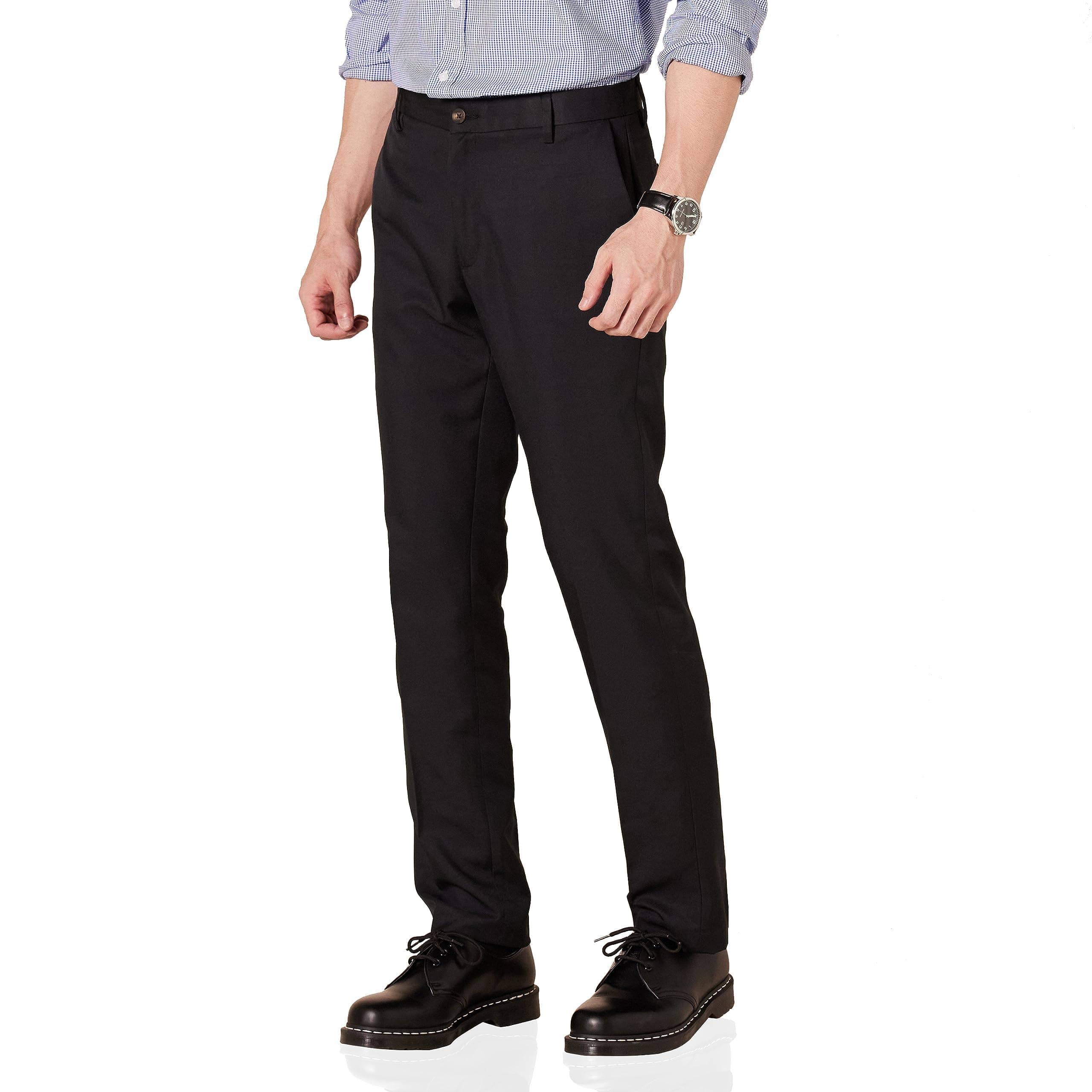 Amazon Essentials Herren Flatfront-Anzughose in schmaler Passform Recycelter Polyester Schwarz 36W / 32L