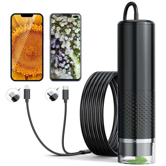 Handy-Mikroskop, Ashfly USB Mikroskop für Kinder 10 Bis 200X tragbares Taschenmikroskop, 3 Stufen einstellbar LED Lights Mikroskop Digital für iOS& Android (Bildungsgeschenk) Schwarz/schiere Freude