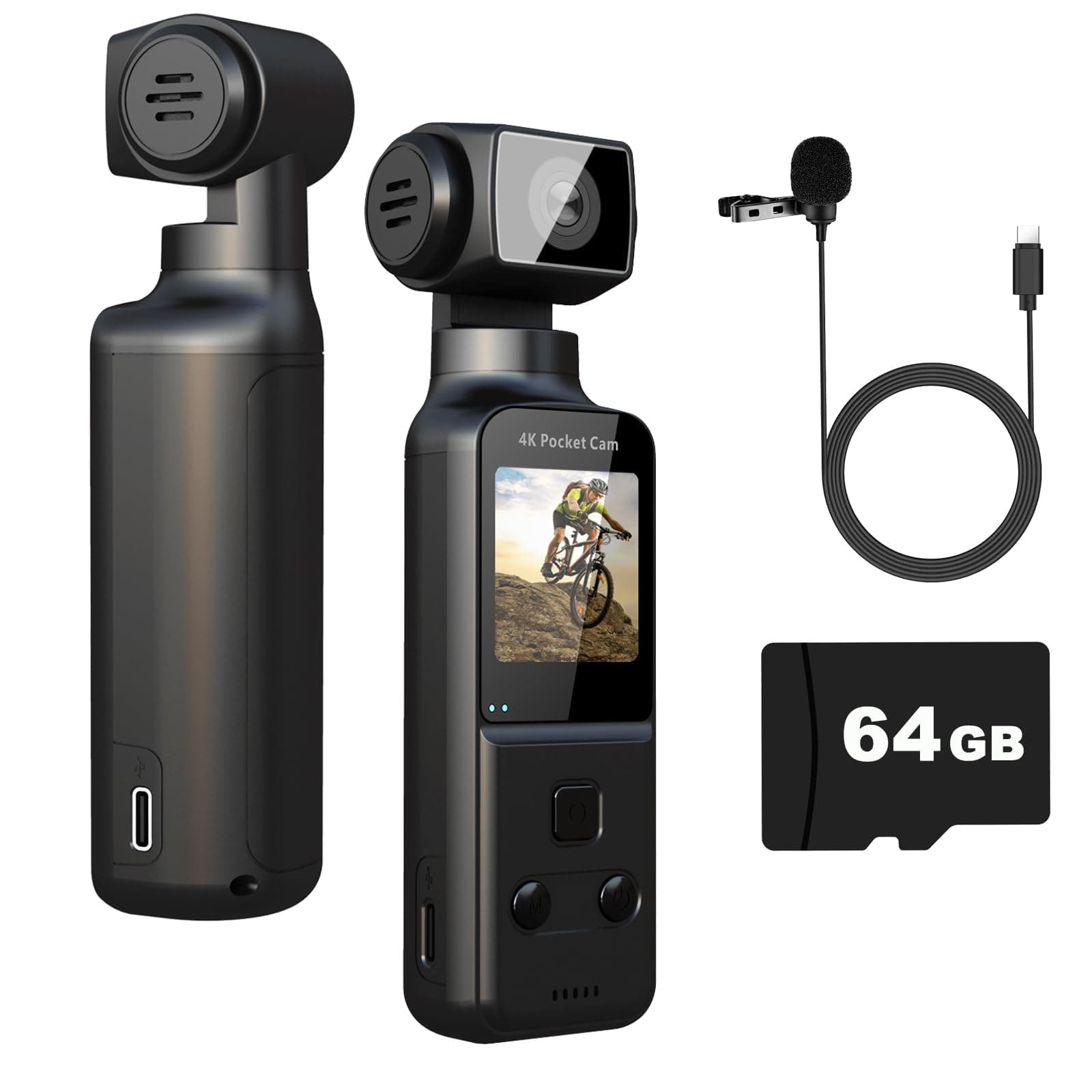 ydi 4K Körperkamera Bodycam Video & Audio Taschen Mini Vlog Cam 270° Drehbarer Kamera mit Externes Mikrofon, 64GB Karte, Pocket Kamera für Sport im Freien, Fahrrad, Reisen, Polizei, Zivilisten Angebot bei HelloDeals