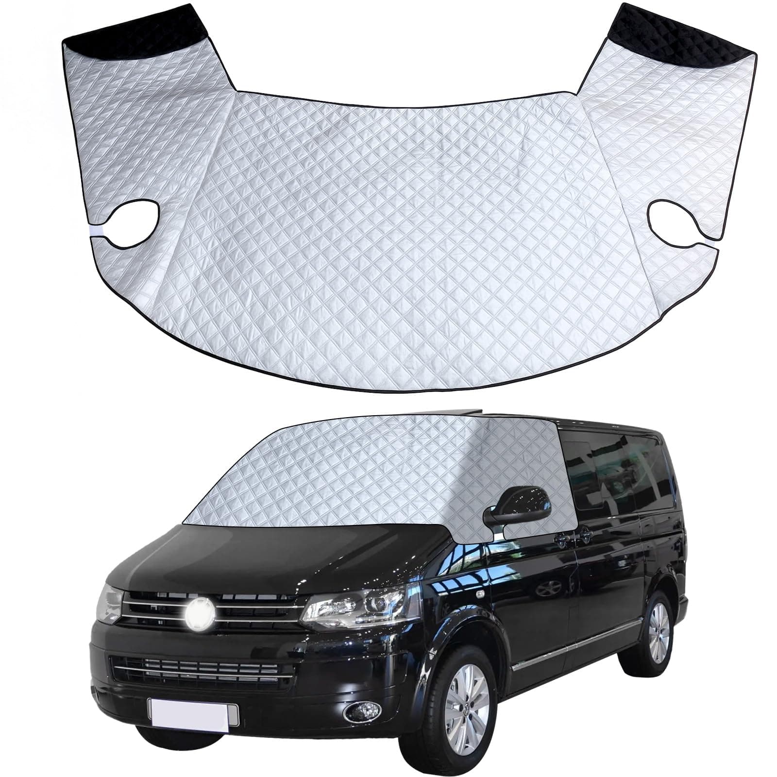 VexNook Windschutzscheibenabdeckung für VW T5 03-15 – Frontscheibenabdeckung Premium 2-lagige Baumwolle mit Magnetunterlage für Ganzjährigen Schutz, UV-Reflexion und gegen Sonne, Schnee und EIS