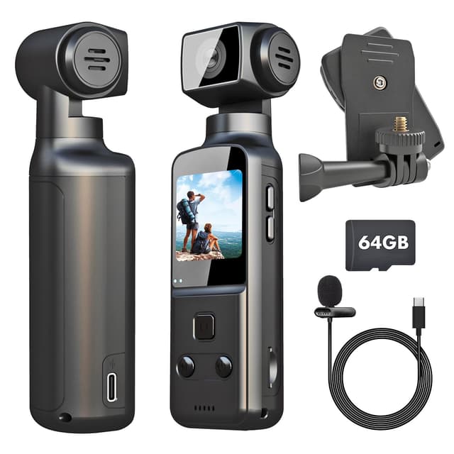 IXROAD 4K Bodycam Körperkamera, POV/Vlog/Pocket Kamera mit 270° Drehbares Objektiv, Sports Action Cam mit Externem Mikrofon, Clip und 64 GB TF-Karte