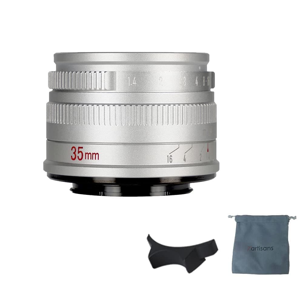 7artisans 35mm F1.4 Mark II APS-C Manueller Fokus Festes Objektiv Große Blende Kompatibel mit Fujifilm Fuji Kamera X-A1 X-A10 X-A2 X-A3 A-at X-M1 XM2 X-T1 T3 T10 T2 T20 T30 X-Pro1 Pro2 X-E1(Silber) Fujifilm FX Mount Silber