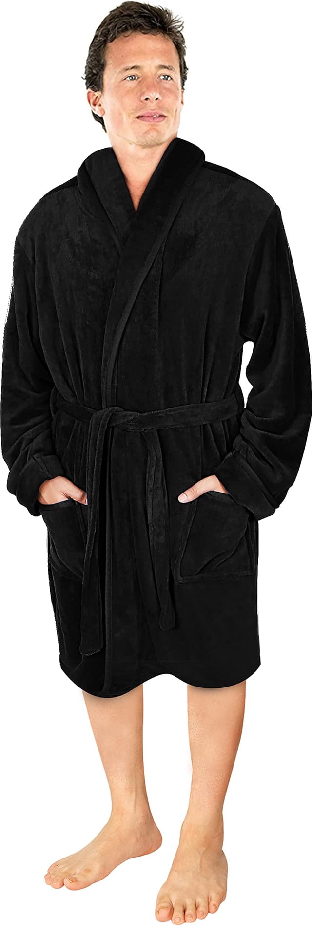NY Threads Morgenmantel Herren Fleece Plüsch Weich Bademantel Nachtwäsche Hausmantel XL Schwarz