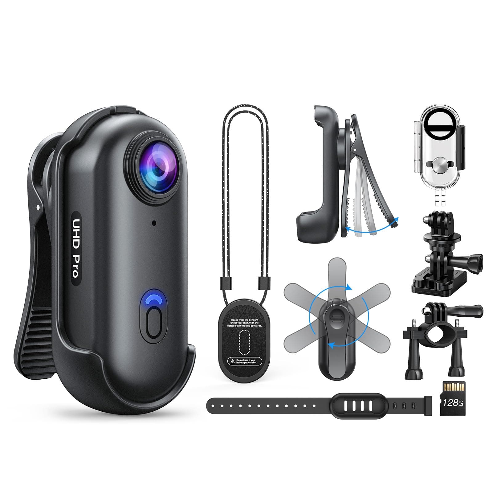 BOBLOV W4 4K Bodycam Körperkamera Mini, Body Cam mit 360° drehbarem Clip und Magnetclip, 90 Minuten für Aufnahmen, für Vorträge, Reisen, Spaziergänge mit Haustieren (4K 128 GB wasserdicht)