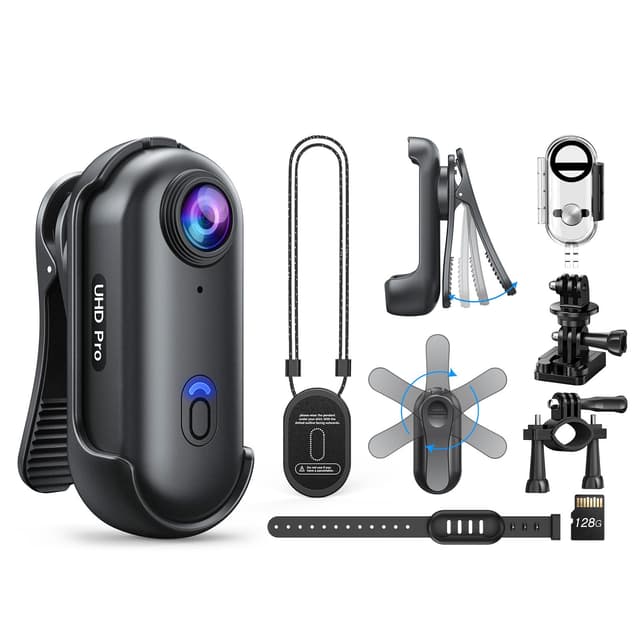 BOBLOV W4 4K Bodycam Körperkamera Mini, Body Cam mit 360° drehbarem Clip und Magnetclip, 90 Minuten für Aufnahmen, für Vorträge, Reisen, Spaziergänge mit Haustieren (4K 128 GB wasserdicht)