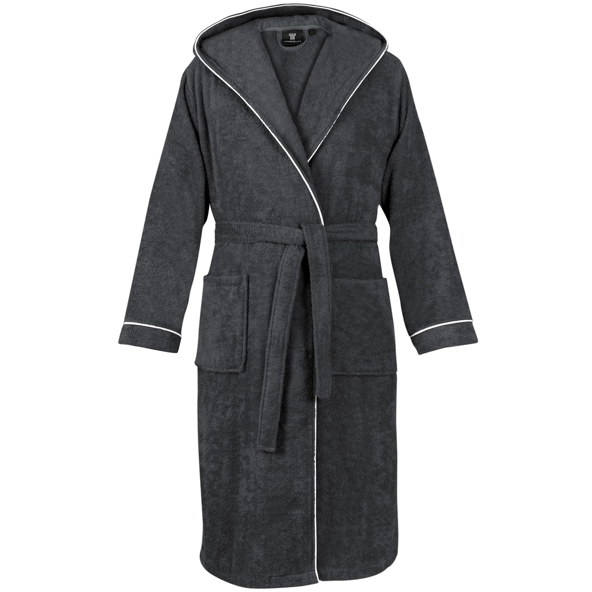 LAYNENBURG Bademantel Herren Frottee - Kapuze - Lang - 100% Baumwolle (360g/m2) - OEKO TEX Standard 100 - Größe M, L, XL, XXL, 3XL