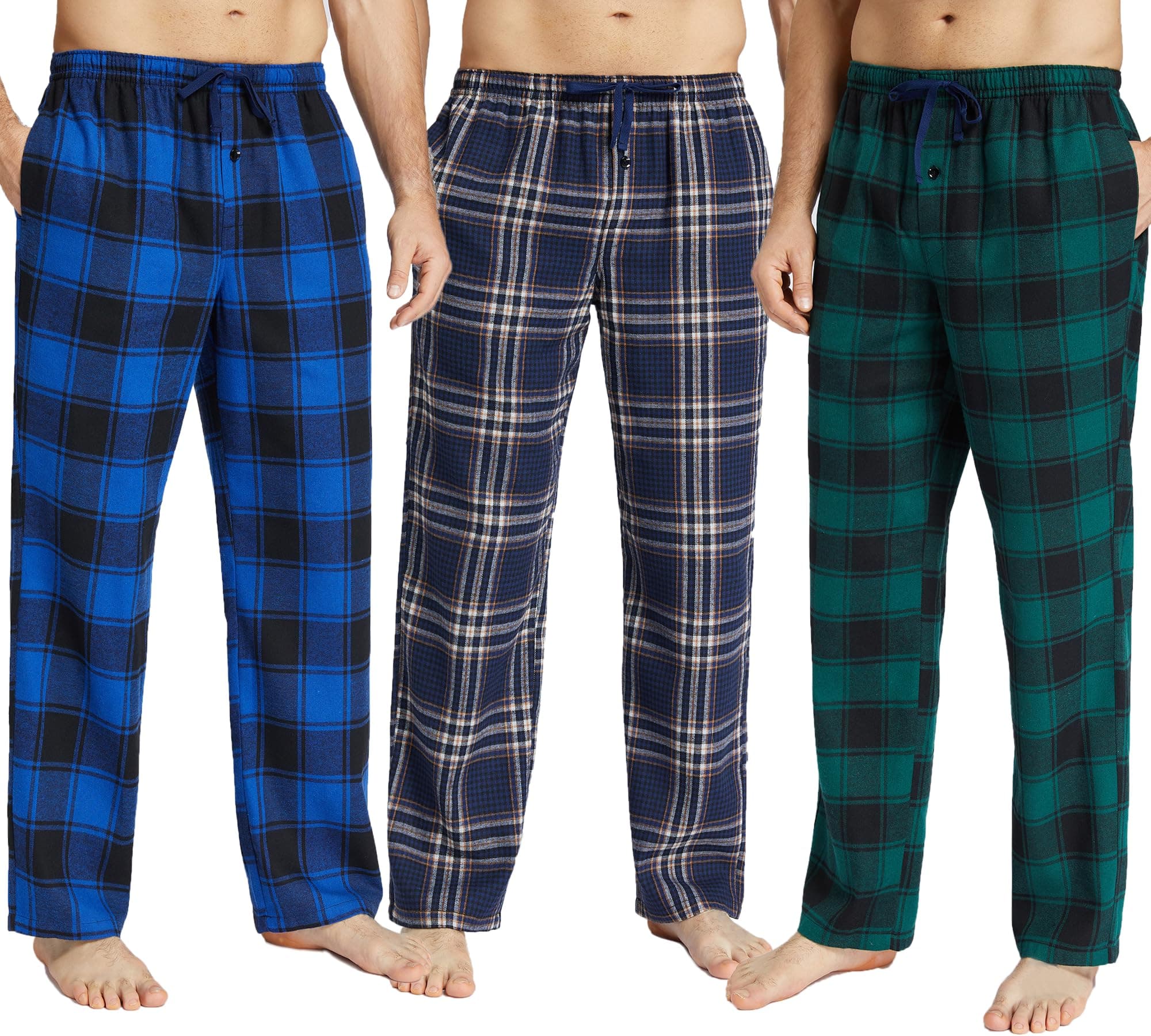 JupiterSecret Herren Pyjamahose Lang Schlafanzughosen für Herren Karierte Nachtwäsche 3er Packs Flanell 3er Pack - A M