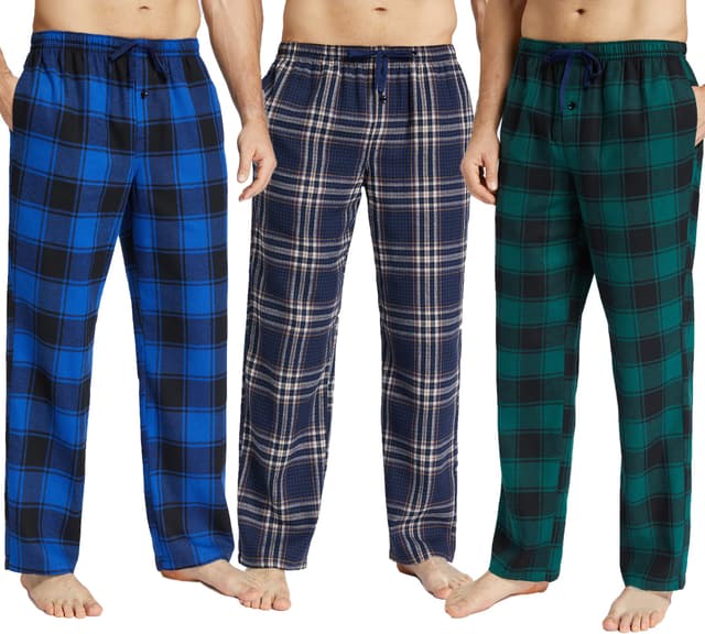 JupiterSecret Herren Pyjamahose Lang Schlafanzughosen für Herren Karierte Nachtwäsche 3er Packs Flanell 3er Pack - A M