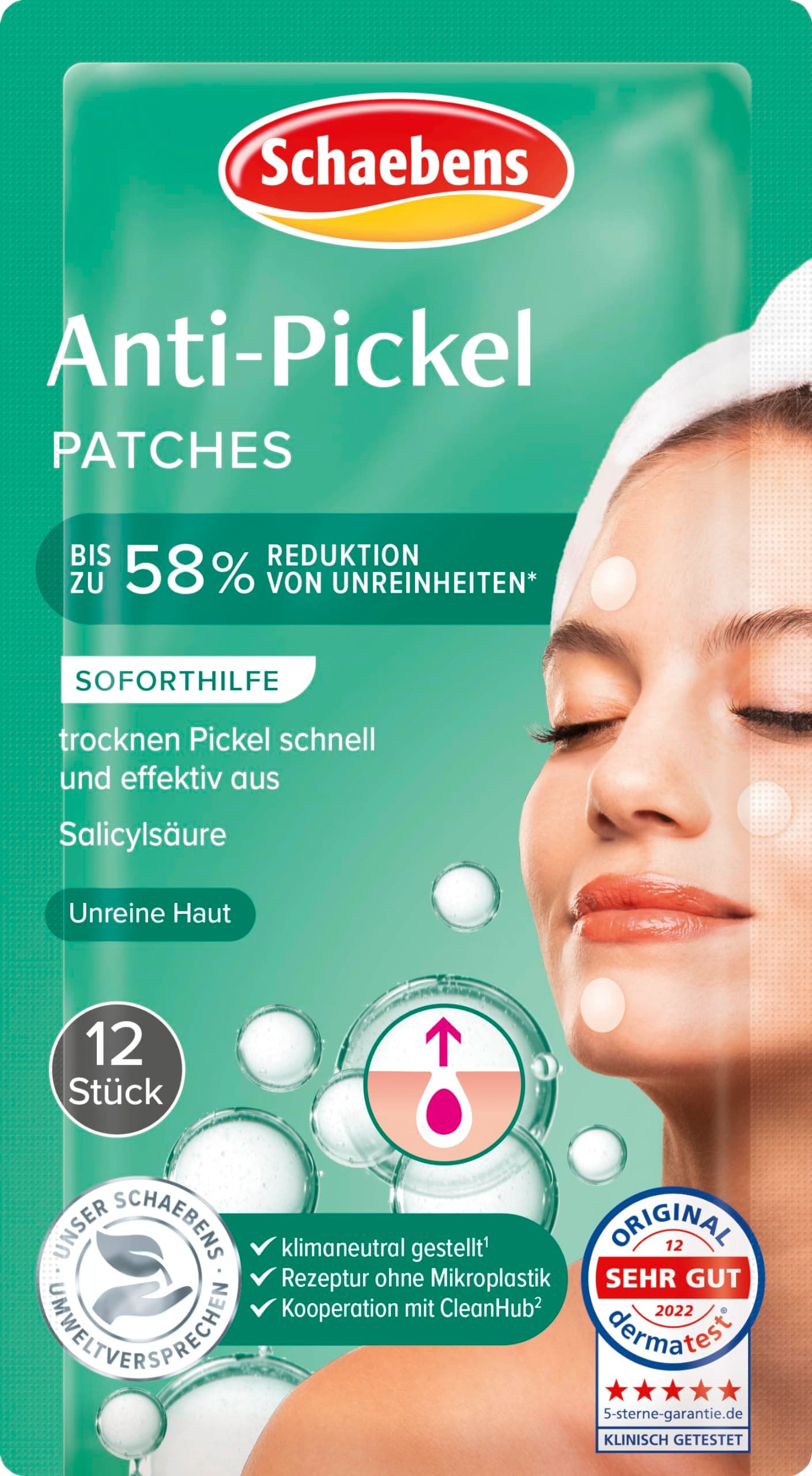 Schaebens Reine Haut Anti-Pickel Patches die Soforthilfe gegen Pickel mit Salicylsäure für unreine Haut transparent 12 stück (1er Pack)